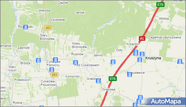 mapa Jamno gmina Mykanów, Jamno gmina Mykanów na mapie Targeo