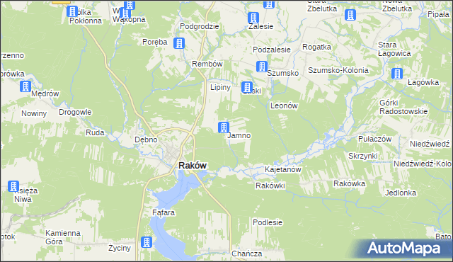 mapa Jamno gmina Raków, Jamno gmina Raków na mapie Targeo