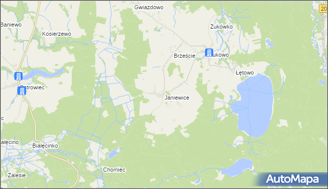 mapa Janiewice, Janiewice na mapie Targeo