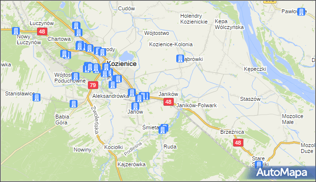 mapa Janików gmina Kozienice, Janików gmina Kozienice na mapie Targeo