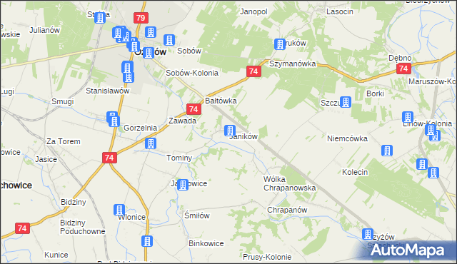 mapa Janików gmina Ożarów, Janików gmina Ożarów na mapie Targeo