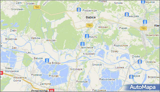 mapa Jankowice gmina Babice, Jankowice gmina Babice na mapie Targeo