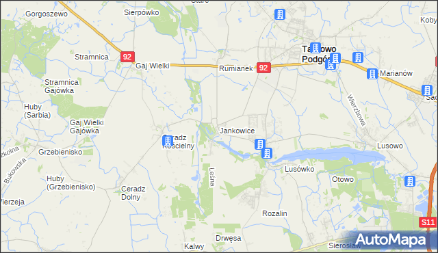 mapa Jankowice gmina Tarnowo Podgórne, Jankowice gmina Tarnowo Podgórne na mapie Targeo