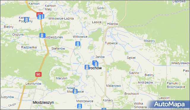 mapa Janów gmina Brochów, Janów gmina Brochów na mapie Targeo