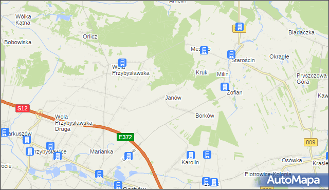 mapa Janów gmina Garbów, Janów gmina Garbów na mapie Targeo
