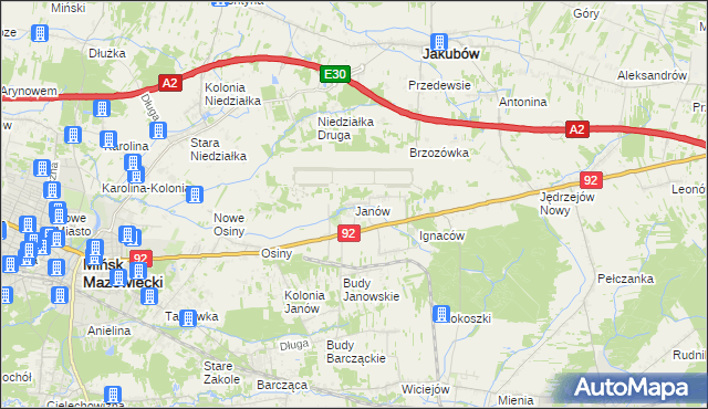 mapa Janów gmina Mińsk Mazowiecki, Janów gmina Mińsk Mazowiecki na mapie Targeo