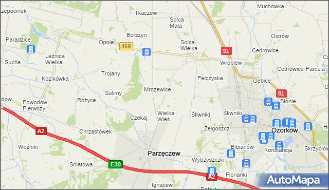 mapa Janów gmina Parzęczew, Janów gmina Parzęczew na mapie Targeo