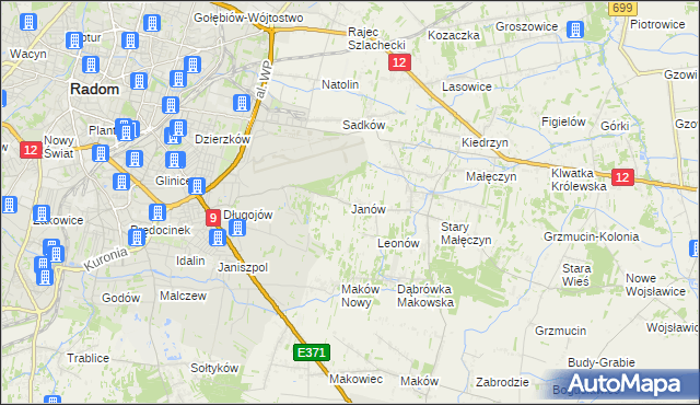 mapa Janów gmina Skaryszew, Janów gmina Skaryszew na mapie Targeo