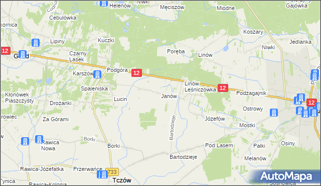 mapa Janów gmina Tczów, Janów gmina Tczów na mapie Targeo