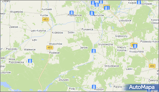 mapa Janów gmina Zelów, Janów gmina Zelów na mapie Targeo