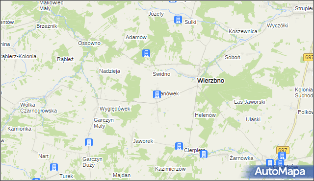 mapa Janówek gmina Wierzbno, Janówek gmina Wierzbno na mapie Targeo