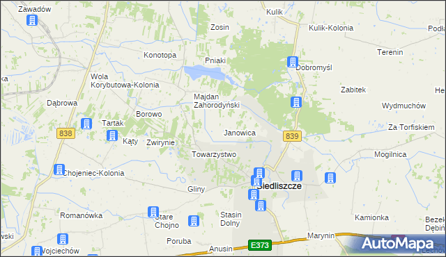 mapa Janowica gmina Siedliszcze, Janowica gmina Siedliszcze na mapie Targeo