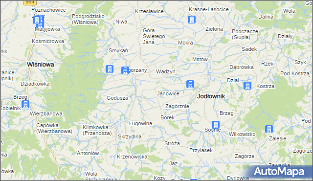 mapa Janowice gmina Jodłownik, Janowice gmina Jodłownik na mapie Targeo