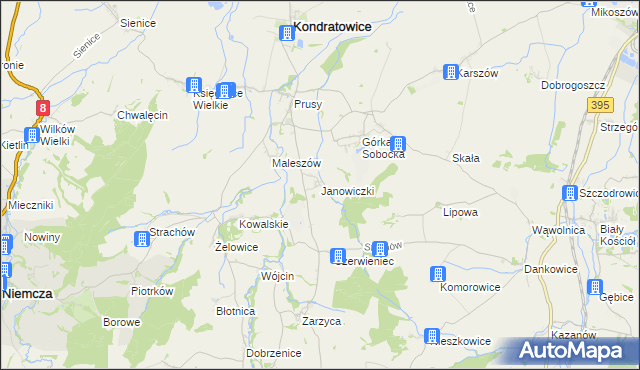mapa Janowiczki gmina Kondratowice, Janowiczki gmina Kondratowice na mapie Targeo
