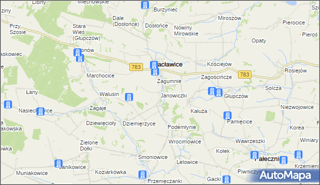 mapa Janowiczki gmina Racławice, Janowiczki gmina Racławice na mapie Targeo