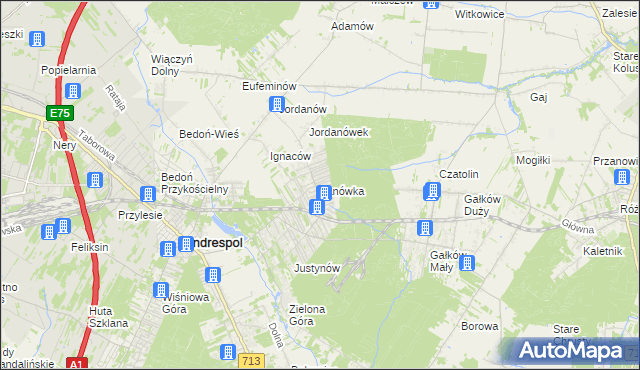 mapa Janówka gmina Andrespol, Janówka gmina Andrespol na mapie Targeo