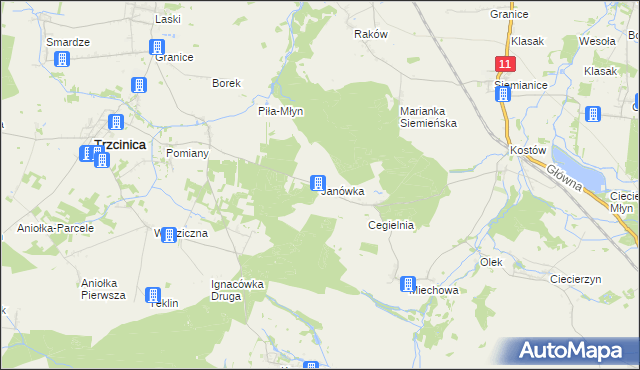 mapa Janówka gmina Byczyna, Janówka gmina Byczyna na mapie Targeo