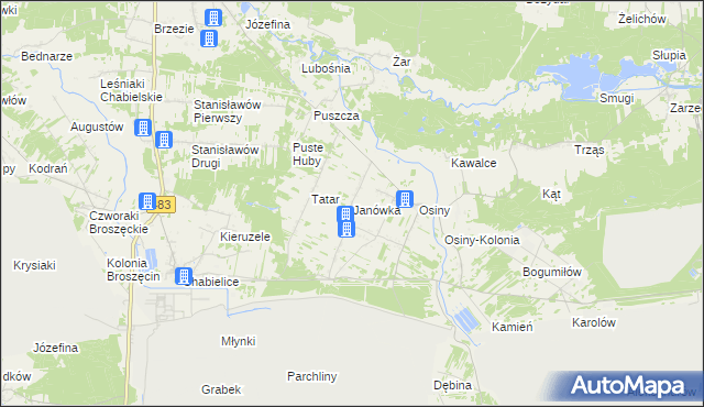 mapa Janówka gmina Szczerców, Janówka gmina Szczerców na mapie Targeo