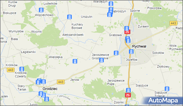 mapa Jaroszewice Grodzieckie, Jaroszewice Grodzieckie na mapie Targeo