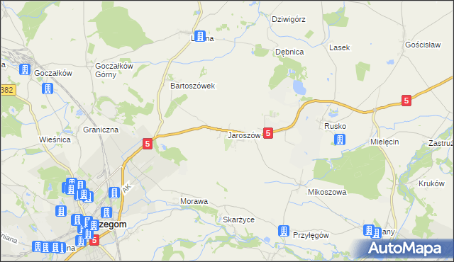mapa Jaroszów gmina Strzegom, Jaroszów gmina Strzegom na mapie Targeo