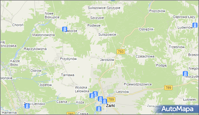 mapa Jaroszów gmina Żarki, Jaroszów gmina Żarki na mapie Targeo