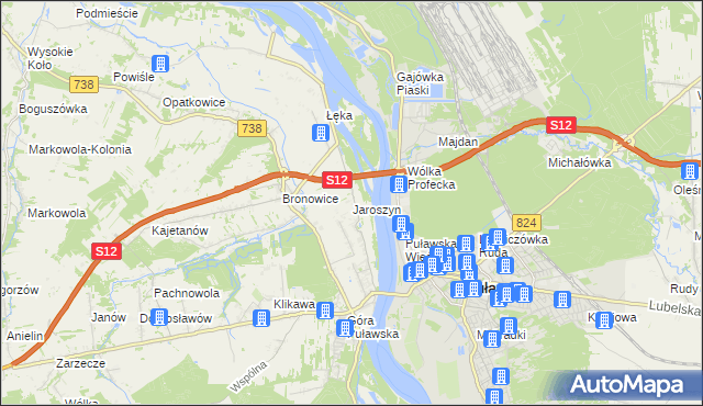 mapa Jaroszyn gmina Puławy, Jaroszyn gmina Puławy na mapie Targeo