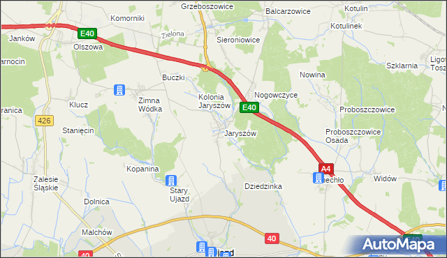 mapa Jaryszów gmina Ujazd, Jaryszów gmina Ujazd na mapie Targeo