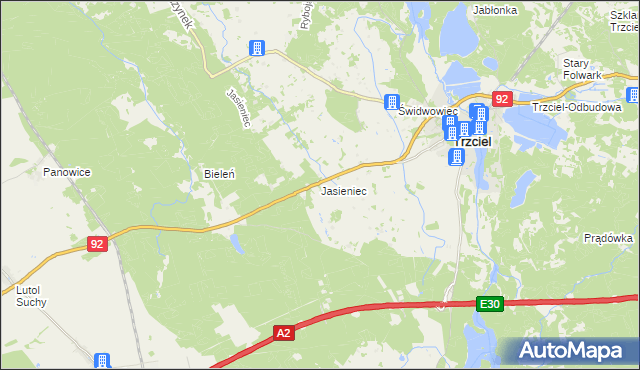 mapa Jasieniec gmina Trzciel, Jasieniec gmina Trzciel na mapie Targeo