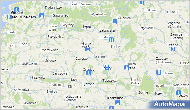 mapa Jasienna, Jasienna na mapie Targeo