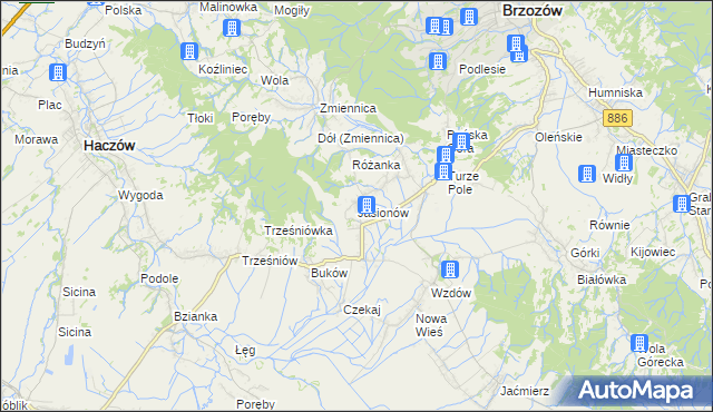 mapa Jasionów gmina Haczów, Jasionów gmina Haczów na mapie Targeo