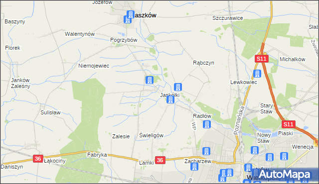 mapa Jaskółki gmina Raszków, Jaskółki gmina Raszków na mapie Targeo