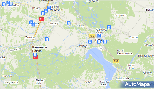 mapa Jastrząb gmina Poraj, Jastrząb gmina Poraj na mapie Targeo