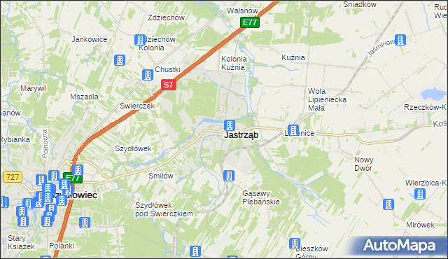 mapa Jastrząb powiat szydłowiecki, Jastrząb powiat szydłowiecki na mapie Targeo