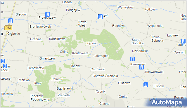 mapa Jastrzębia gmina Grabów, Jastrzębia gmina Grabów na mapie Targeo