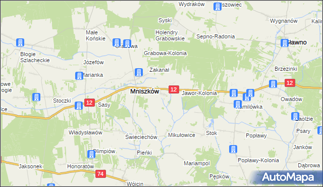 mapa Jawor gmina Mniszków, Jawor gmina Mniszków na mapie Targeo