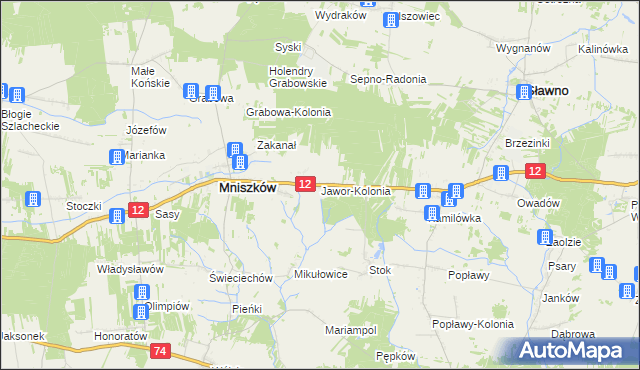 mapa Jawor-Kolonia, Jawor-Kolonia na mapie Targeo