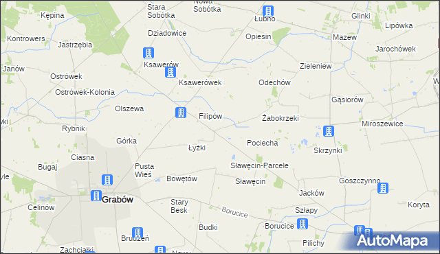 mapa Jaworów gmina Grabów, Jaworów gmina Grabów na mapie Targeo