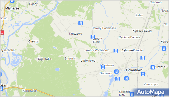 mapa Jawory-Wielkopole, Jawory-Wielkopole na mapie Targeo