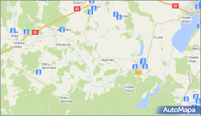 mapa Jażyniec, Jażyniec na mapie Targeo