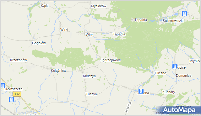 mapa Jędrzejowice gmina Dzierżoniów, Jędrzejowice gmina Dzierżoniów na mapie Targeo