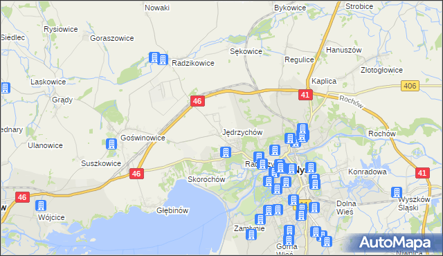 mapa Jędrzychów gmina Nysa, Jędrzychów gmina Nysa na mapie Targeo