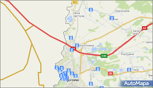 mapa Jędrzychowice gmina Zgorzelec, Jędrzychowice gmina Zgorzelec na mapie Targeo