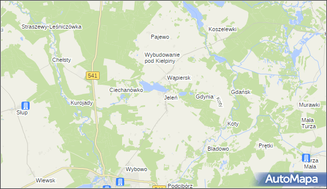 mapa Jeleń gmina Lidzbark, Jeleń gmina Lidzbark na mapie Targeo