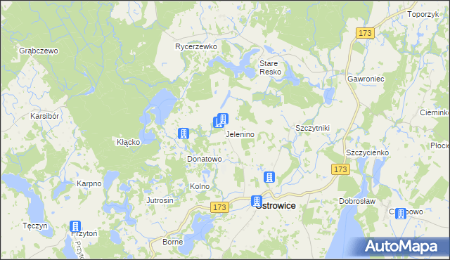 mapa Jelenino gmina Ostrowice, Jelenino gmina Ostrowice na mapie Targeo