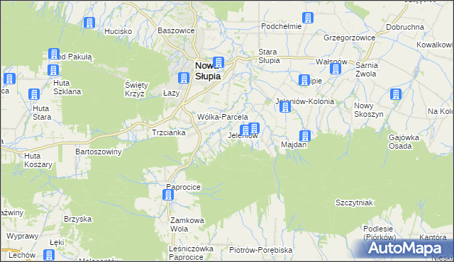 mapa Jeleniów gmina Nowa Słupia, Jeleniów gmina Nowa Słupia na mapie Targeo