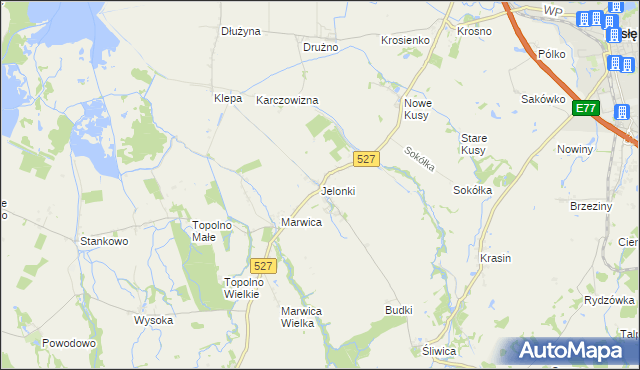 mapa Jelonki gmina Rychliki, Jelonki gmina Rychliki na mapie Targeo