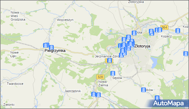 mapa Jerzmanice-Zdrój, Jerzmanice-Zdrój na mapie Targeo