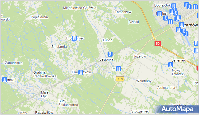 mapa Jesionka gmina Wiskitki, Jesionka gmina Wiskitki na mapie Targeo