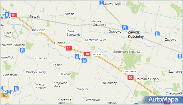 mapa Jeżewo gmina Zawidz, Jeżewo gmina Zawidz na mapie Targeo