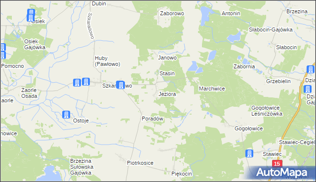 mapa Jeziora gmina Jutrosin, Jeziora gmina Jutrosin na mapie Targeo